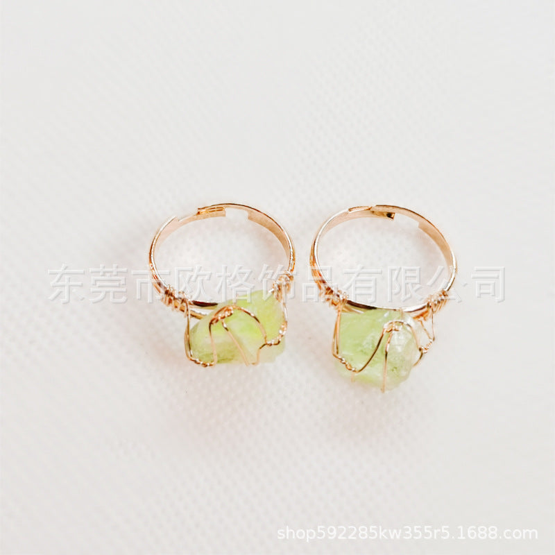 Anillo de herida de alambre hecho a mano de ágata natural irregular ajustable al por mayor